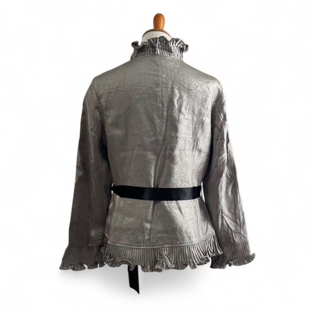 Chic Silver Women's Blazer with Ruffle Trim - Picture 5 of 6